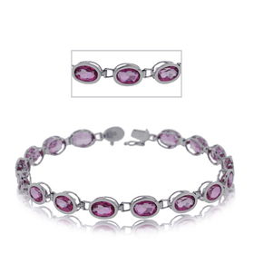 Pink Topaz Bracelet 14K White Gold Oval Bezel Ladiespink 