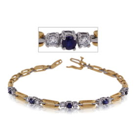 Blue Sapphire Bracelet W/ Diamond 14K 2 Tone - 3 Stoneblue 