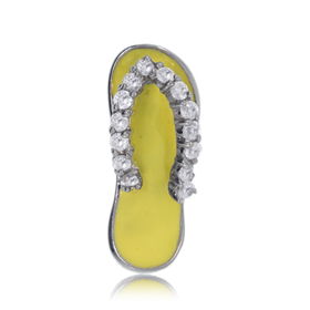 Flip Flop Sandal Pendant Silver Charm Cz Yellow Enamelflip 