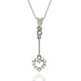 Heart Diamond Pendant 10K White Gold Ladies Dangle Newheart 