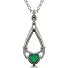 Green Agate Claddagh Pendant Sterling Silver W/O Crowngreen 