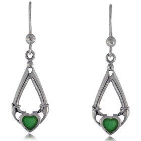 Claddagh Dangle Earrings W/ Green Agate Sterling Silvercladdagh 