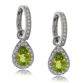 Peridot Huggie Earrings W/ Diamond 14K White Gold Pearperidot 