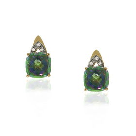 Mystic Fire Topaz Stud Earrings W/ Diamond 10K Gold Newmystic 