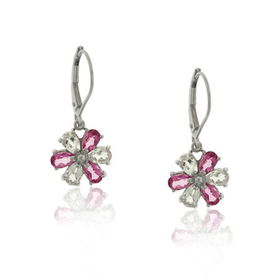 Flower Topaz Earrings 10K White Gold Dangles Pink Whiteflower 