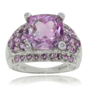 Amethyst & Diamond Ring Dome Style in 14K White Goldamethyst 