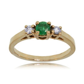 3 Stone Emerald Ring W/ Diamond 14K Gold Anniversarystone 