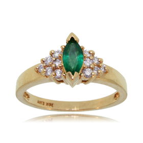 Marquise Emerald Ring W/ Diamond 14K Gold Ladies Bandmarquise 