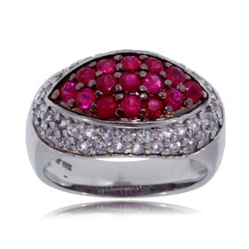 Ruby Ring 14K White Gold W/ White Sapphire Dome Bandruby 