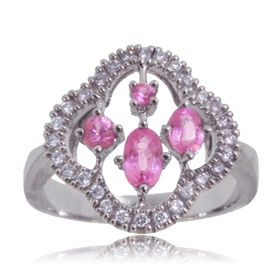 Pink Sapphire Ring W/ Diamond 14K White Gold Clover Newpink 