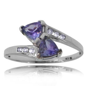 Tanzanite Diamond Ring 10K White Gold Trillion Bypasstanzanite 