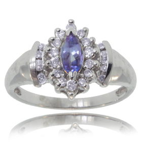 Tanzanite Ring W/ Diamond 14K White Gold Marquise Bandtanzanite 