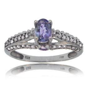 Tanzanite Ring W/ Diamond 14K White Gold Oval Solitairetanzanite 