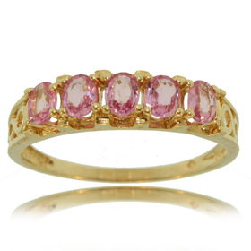 Pink Topaz Ring 14K Gold Ladies Five Stone Band Newpink 