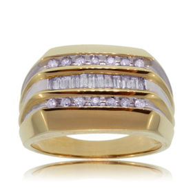 Gents Diamond Ring 10K 2 Tone Gold Baguette Round Bandgents 