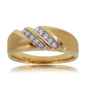 Mens Brushed Yellow Gold Band Ring Two Rows Diamondsmens 