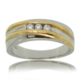 Gents 3 Stone Diamond Wedding Ring 10K 2 Tone Gold Bandgents 