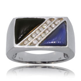 Gents Onyx Ring W/ Diamonds & Quartz 10K White Gold Newgents 