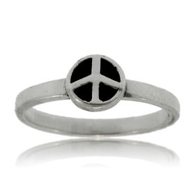 Peace Sign Ring Silver Black Accent Ladies Band Newpeace 