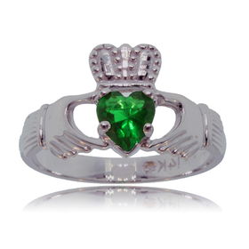 Emerald Claddagh Ring 14K White Gold Irish Wedding Bandemerald 