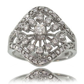 Diamond Ring 10K White Gold Ladies New Vintage Inspireddiamond 