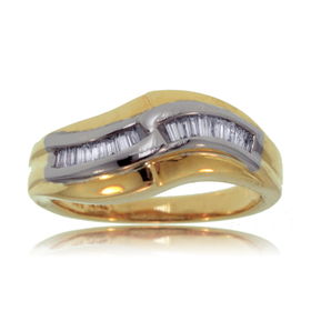 Diamond Ring 14K 2 Tone Gold Ladies Baguette Wave Banddiamond 