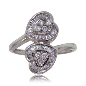 Heart 3 Stone Diamond Ring 14K White Gold Bypass Bandheart 