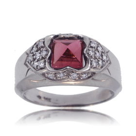 Pink Tourmaline Ring W/ Diamond 14K White Gold Band Newpink 