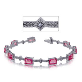 Pink Topaz Bracelet W/ Diamond 10K White Gold Linkspink 