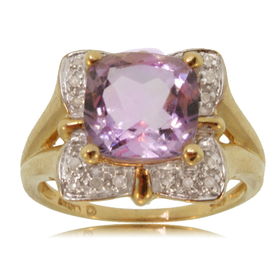 Amethyst & Diamond Ring Square Stone 10K Yellow Goldamethyst 