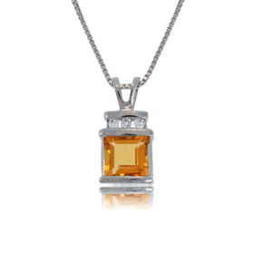 Citrine Pendant W/ Diamond 14K White Gold Princess Cutcitrine 