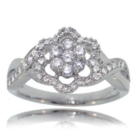 Flower Diamond Ring 14K White Gold .50 Ctw - Feminineflower 