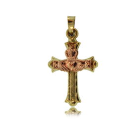 14Kt Rose Yellow Gold Cross Pendant-Claddagh Celticrose 