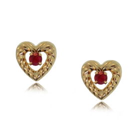 Heart Ruby Earrings 10K Gold Studs Ladies New Postheart 