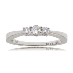 3 Stone Diamond Ring 14K White Gold Round Band Newstone 