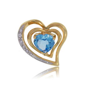 Heart Blue Topaz Pendant W/ Diamond 14K Gold Ladies Newheart 