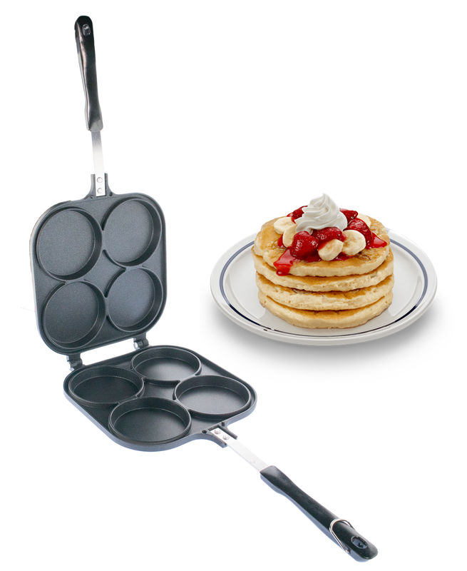 Perfect Double Sided Pancake Maker Pan 4 Round Molds Eggs Crepe Pancake  Flip Pan